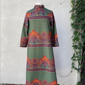 VINTAGE 60s 70s Paisley Print Maxi Dress Elaine Sklar M